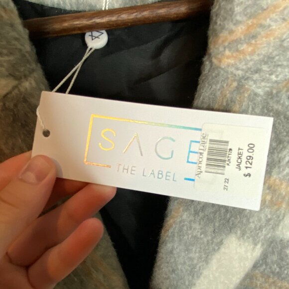 NWT Sage The Label Womens Charlie Plaid Long Coat XS - Ivory Gray Academia - Picture 8 of 16